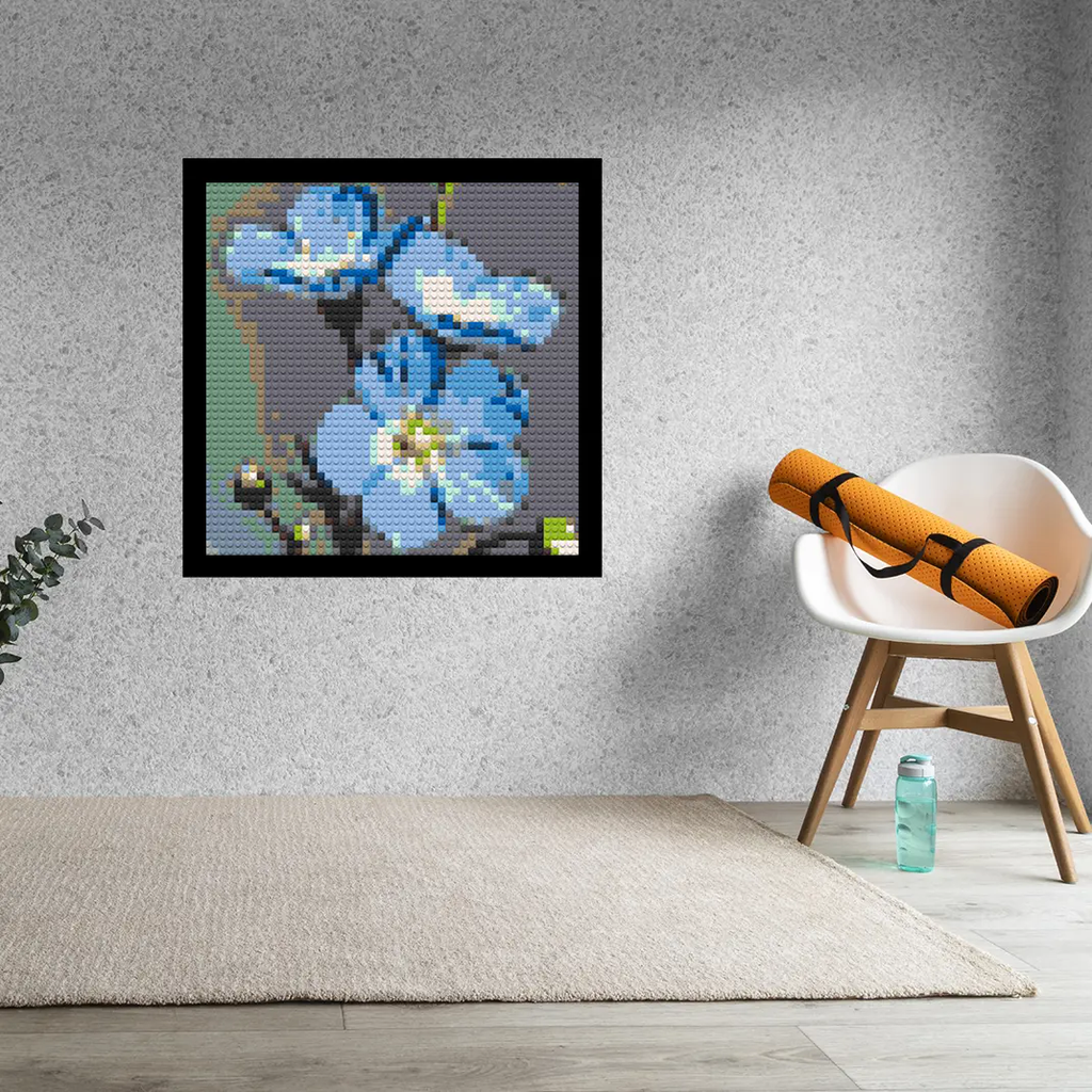Blue Flax Flower Home decoration Bricked Mosaic Portrait 16x16"