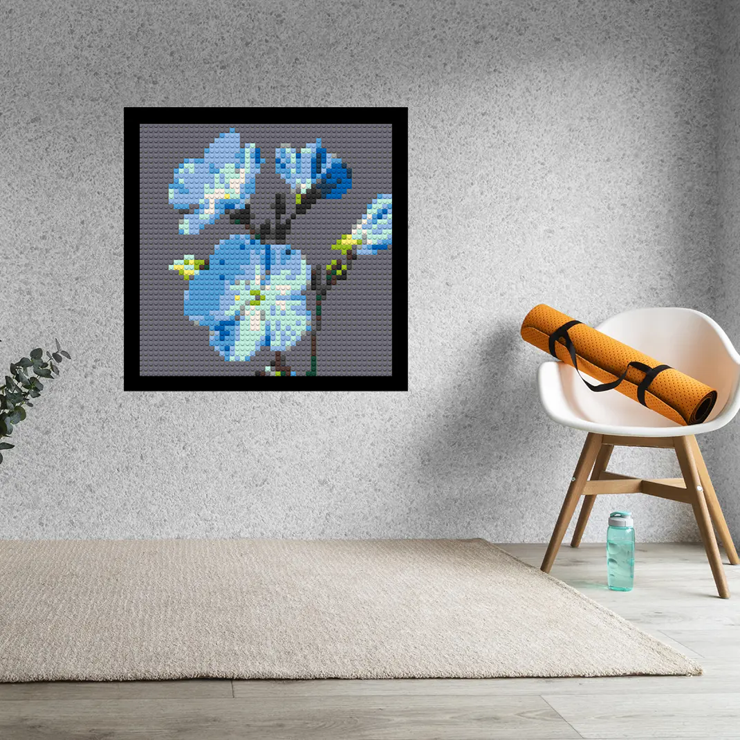 Blue Flax Flower Home decoration Bricked Mosaic Portrait 16x16"