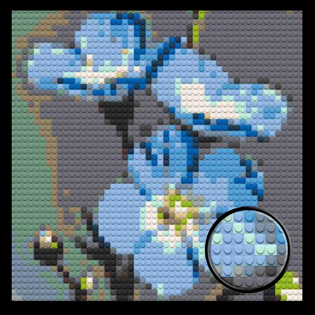 Blue Flax Flower Home decoration Bricked Mosaic Portrait 16x16"