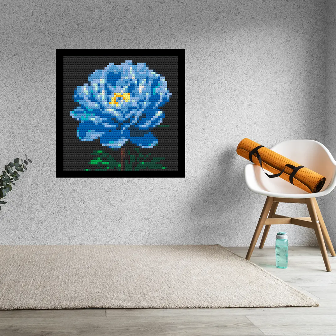 Blue Peony Flower Home decoration Bricked Mosaic Portrait 16x16"