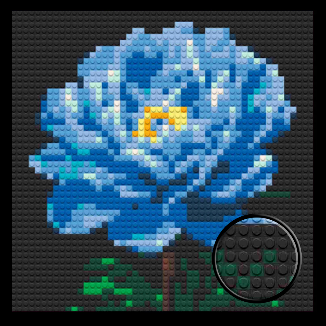 Blue Peony Flower Home decoration Bricked Mosaic Portrait 16x16"