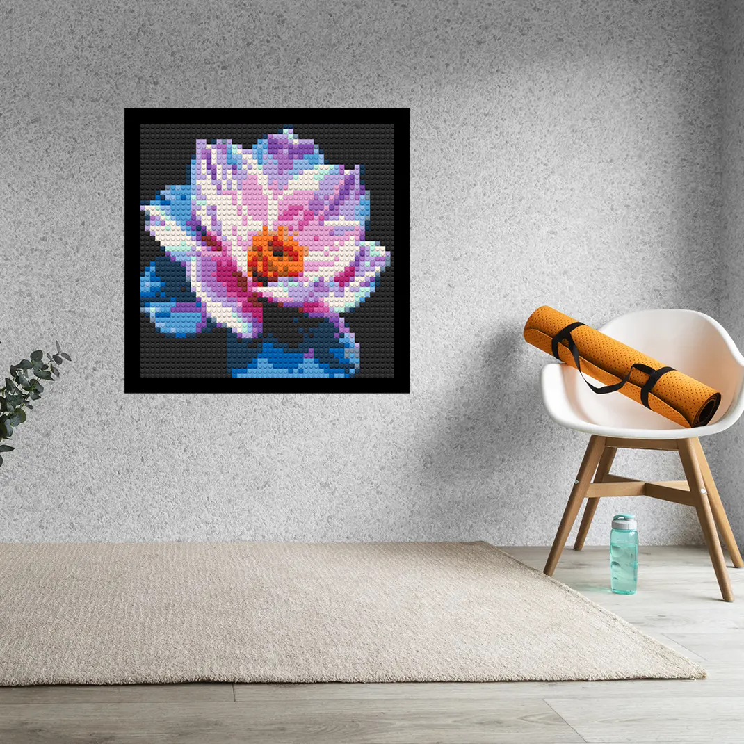 Blue Pink Radiant Blossom Flower Home decoration Bricked Mosaic Portrait 16x16"