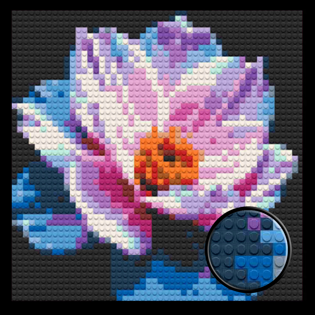 Blue Pink Radiant Blossom Flower Home decoration Bricked Mosaic Portrait 16x16"