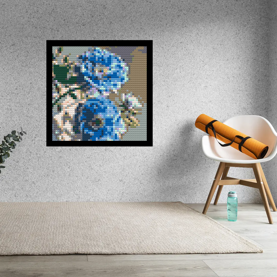 Blue Rose Flower Home decoration Bricked Mosaic Portrait 16x16"