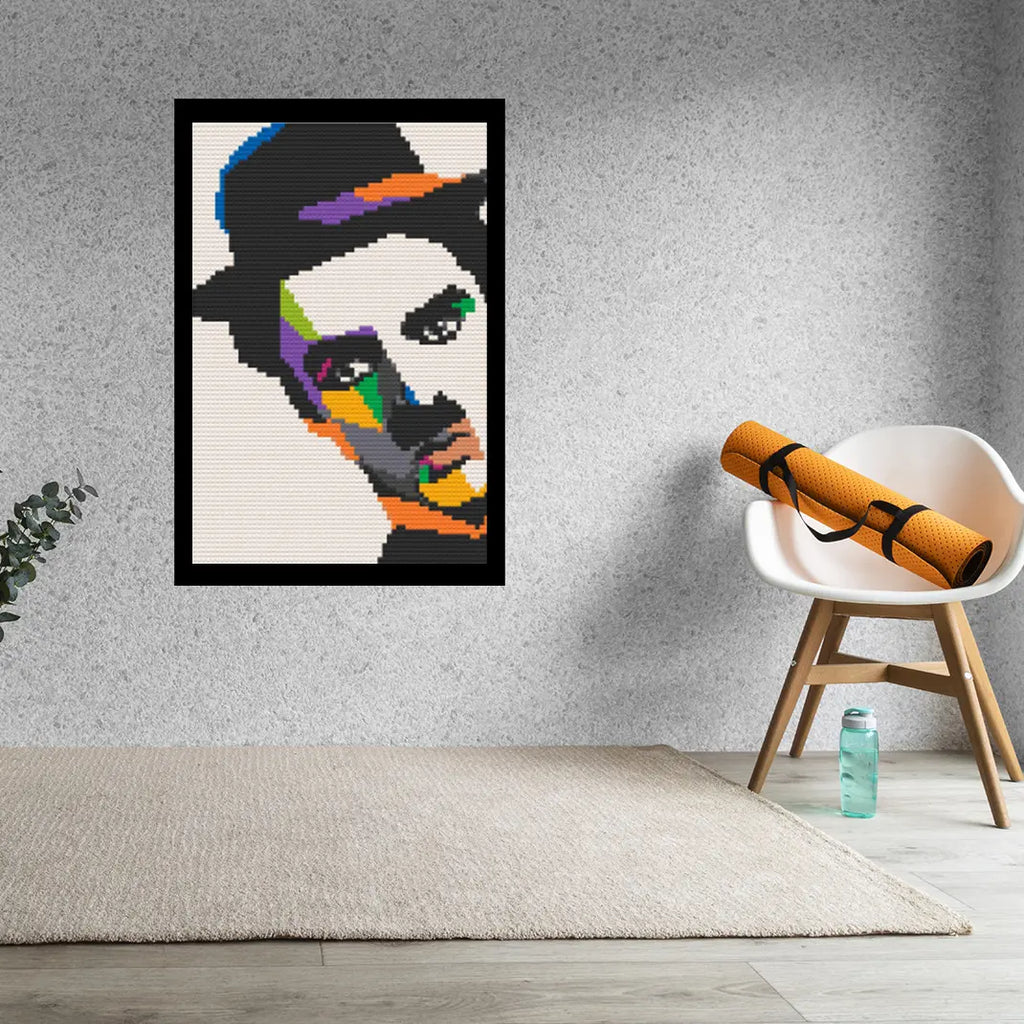 Chaplin Art Piece Home Wall Decor Bricked Mosaic Portrait 20x30" Memobrick