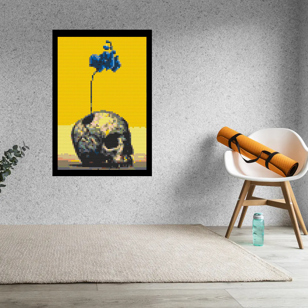 Flower on Skull Bricked Mosaic Home Decor 20x30"