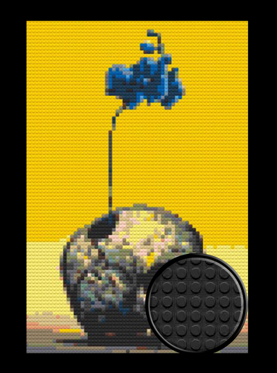 Skull with Blue Flower Brick Mosaic Art Kit - 20x30 in DIY Wall Decor