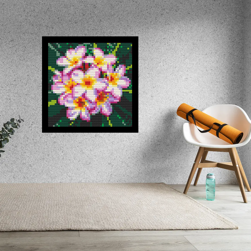 Pink Frangipani Flower Home decoration Bricked Mosaic Portrait 16x16"