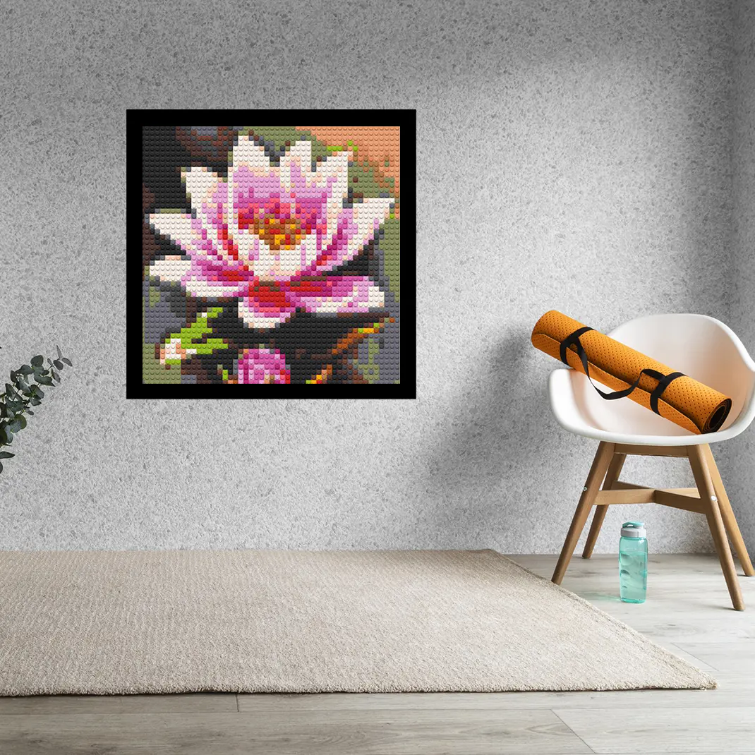 Pink Lotus Flower Home decoration Bricked Mosaic Portrait 16x16"