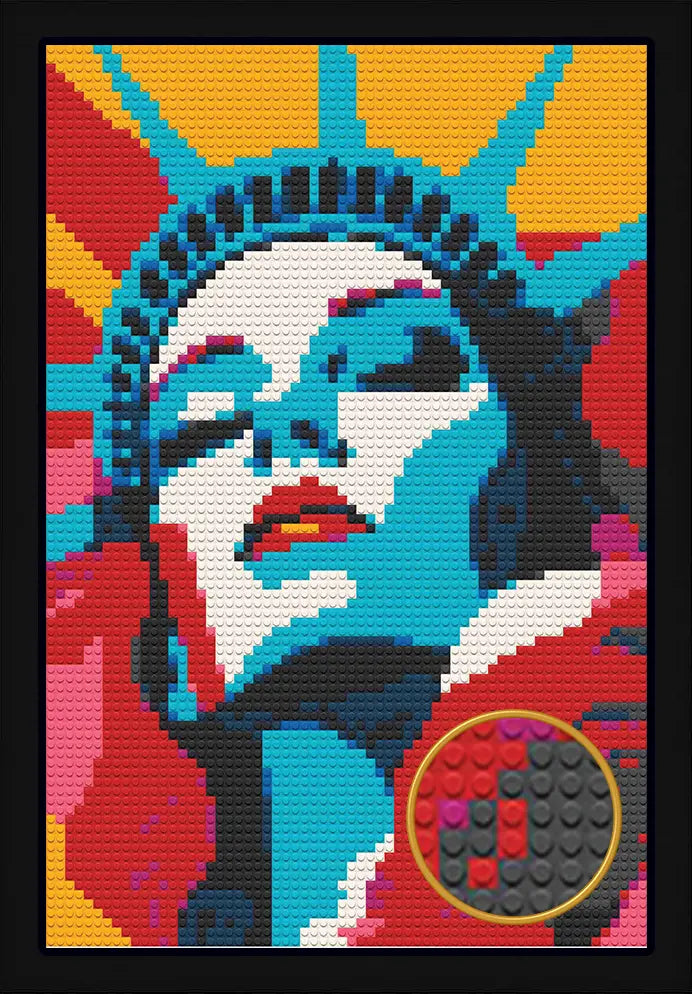 POP ART STATUE OF LIBERTY BRICKED MOSAIC PORTRAIT 20X30 Memobrick