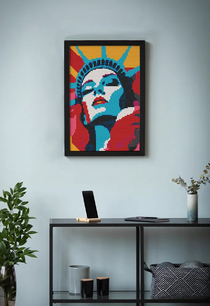 POP ART STATUE OF LIBERTY BRICKED MOSAIC PORTRAIT 20X30 Memobrick