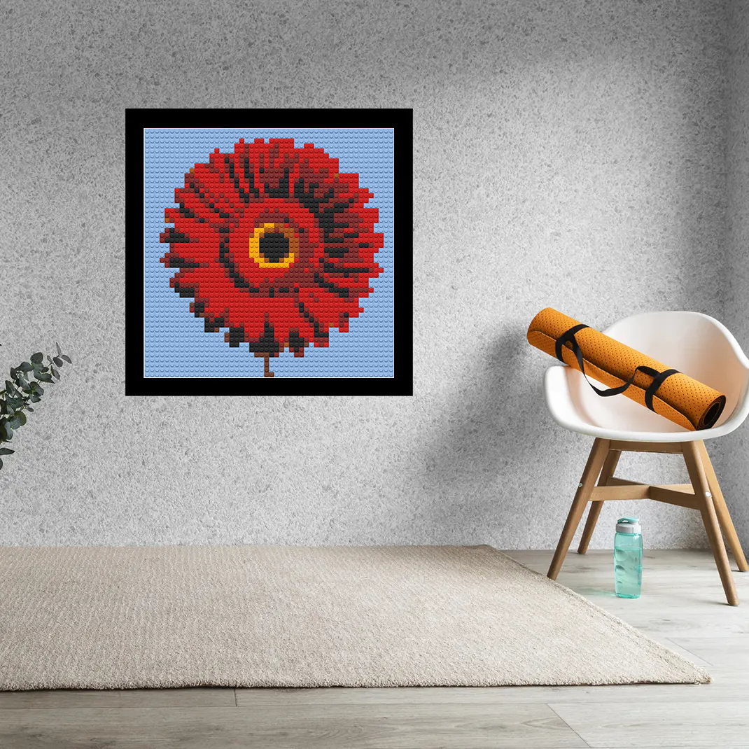 Red Daisy Flower Home decoration Bricked Mosaic Portrait 16x16"