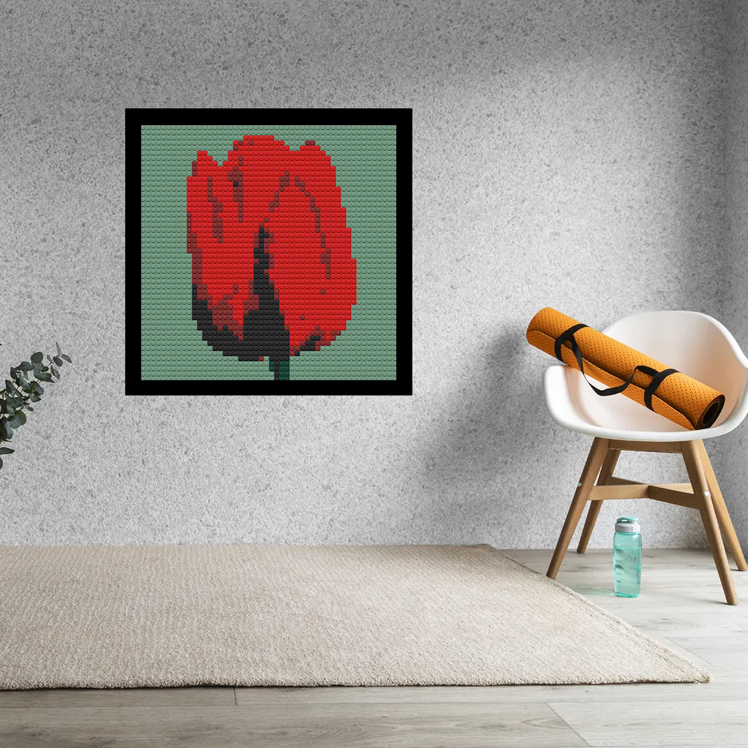 Red Tulips Home decoration Bricked Mosaic Portrait 16x16"
