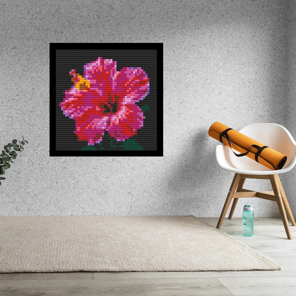 Rose Mallow Flower Home decoration Bricked Mosaic Portrait 16x16"