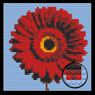 Red Gerbera Daisy Brick Mosaic Art Kit - 16x16 in DIY Wall Decor