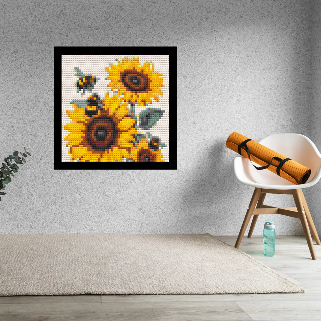 Sunflower-with-Bee-Home-Decoration-Bricked-Mosaic-Portrait-16x16
