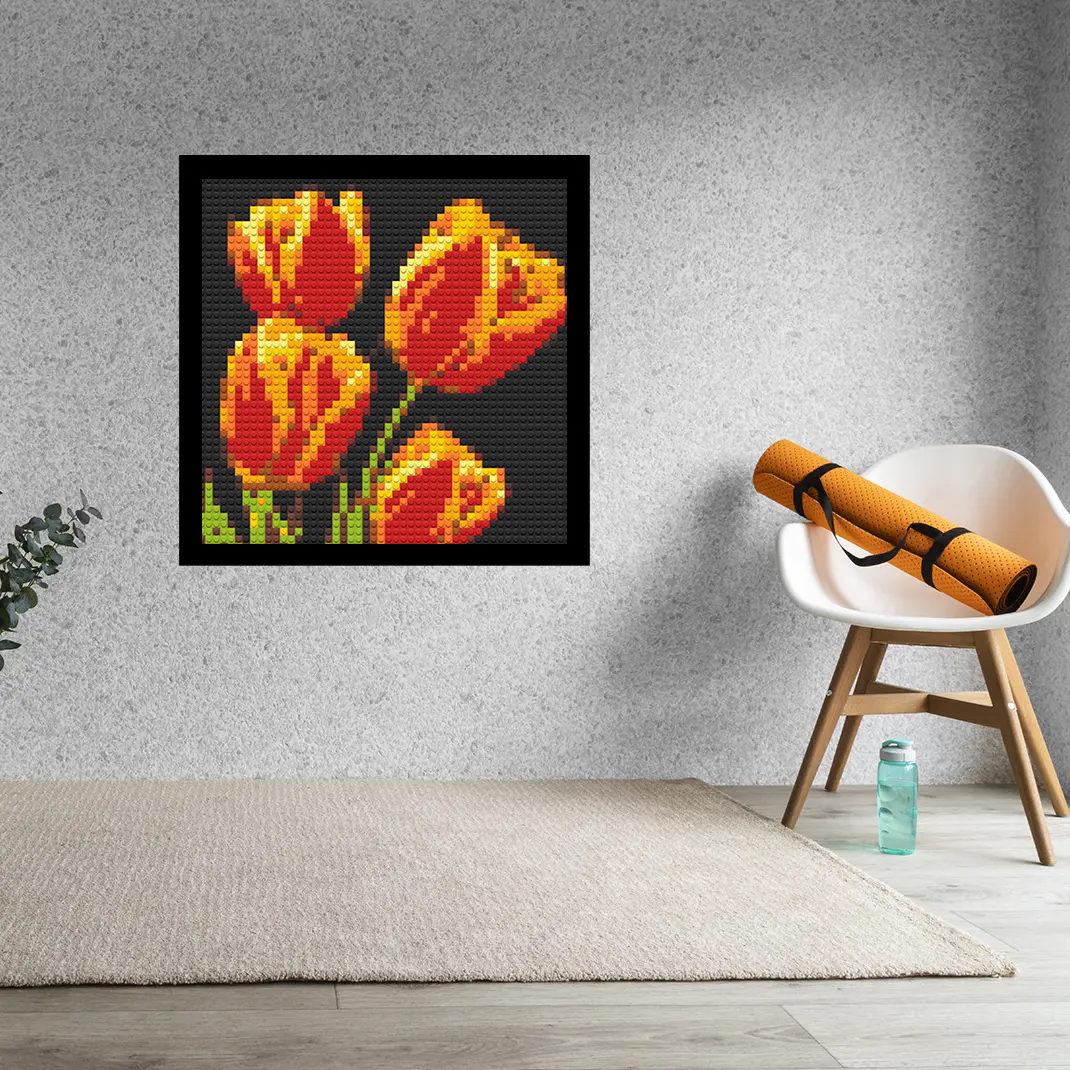 Tulips Home decoration Bricked Mosaic Portrait 16x16"