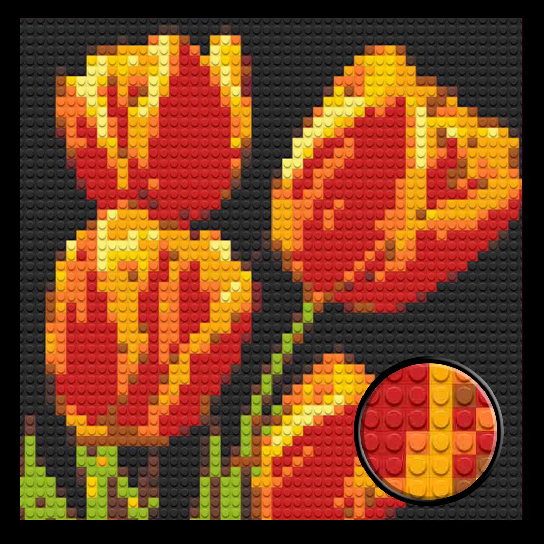 Tulips Home decoration Bricked Mosaic Portrait 16x16"