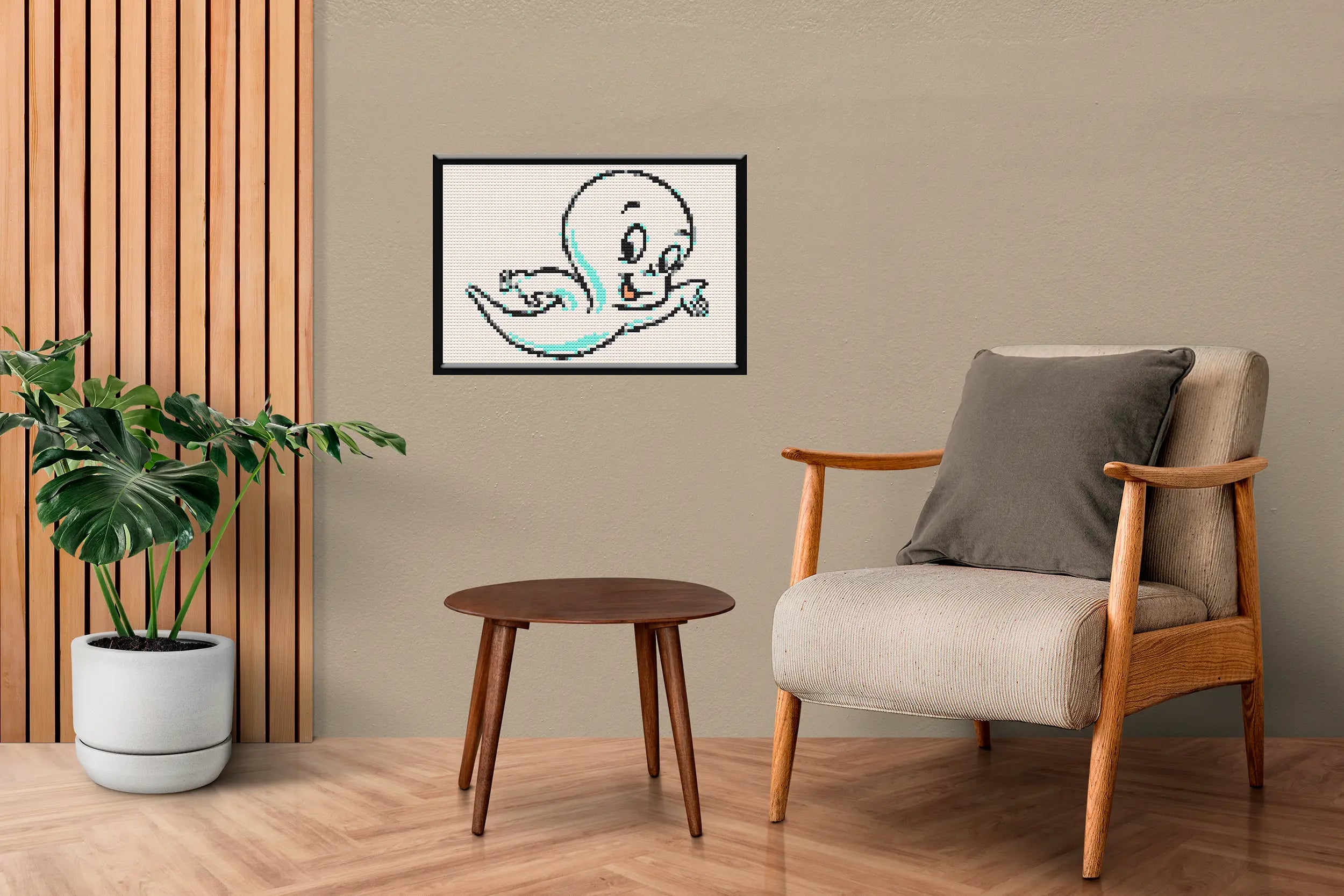 Casper The Friendly Ghost Art Piece Home Wall Decor Bricked Mosaic Portrait 20x30" - Memobrick