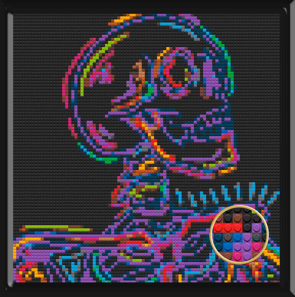 Colorful Skull Art Piece Home Wall Decor Bricked Mosaic Portrait 30x30" Memobrick