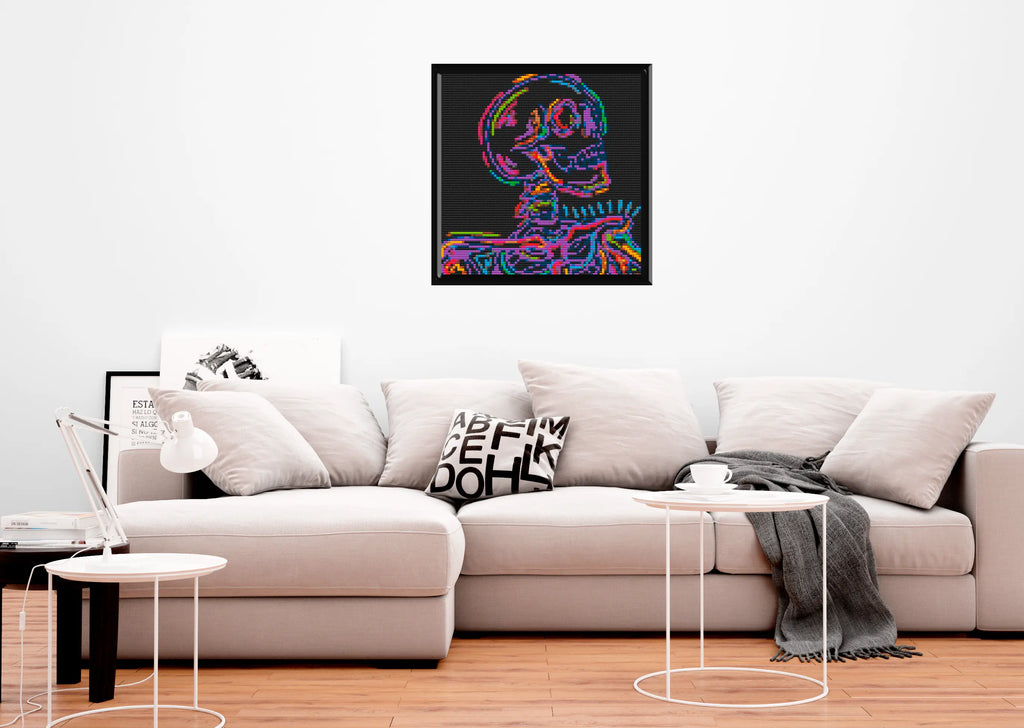 Colorful Skull Art Piece Home Wall Decor Bricked Mosaic Portrait 30x30" Memobrick