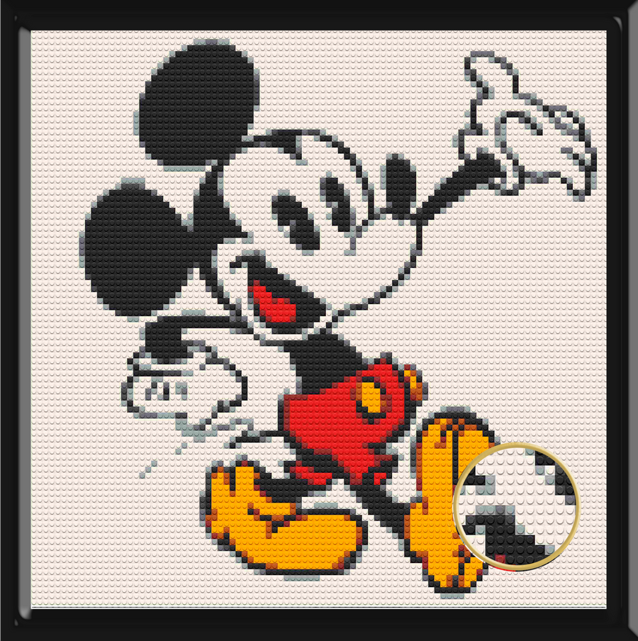 First Mickey Mouse Cartoon Art Piece Home Wall Decor Bricked Mosaic Portrait 30x30