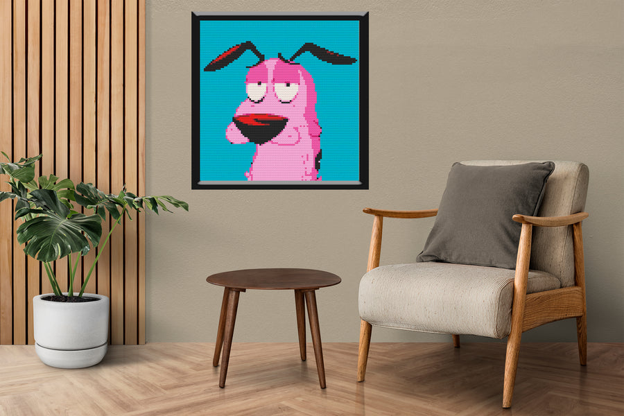 Courage the cowardly Dog Art Piece Home Wall Decor Bricked Mosaic Portrait 30x30